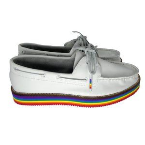 NEW Sperry Top Sider PRIDE Womens Leather Boat Shoes 5.5, 7.5 White STS87613